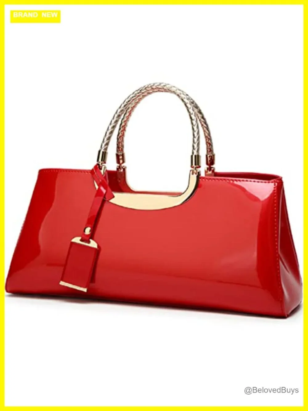 Faux Patent Leather Top-Handle Tote Satchel Evening Party Bag Structured